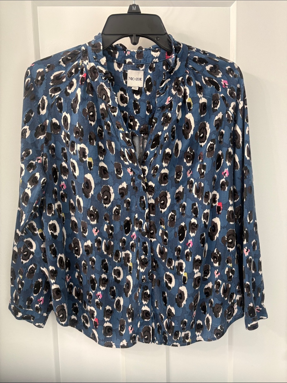 NIC+ZOE 3/4 sleeve button down animal print top